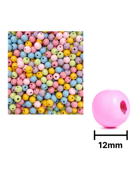 Ahşap Boncuk Pastel Renk 1Kg 12Mm Yuvarlak