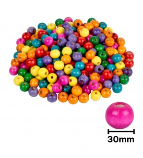 Ahşap Boncuk Renkli 1Kg 30Mm Yuvarlak B8645
