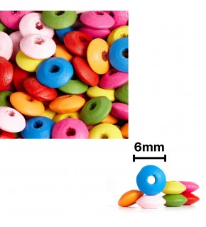 Ahşap Boncuk Renkli 6Mm Yassı B3457