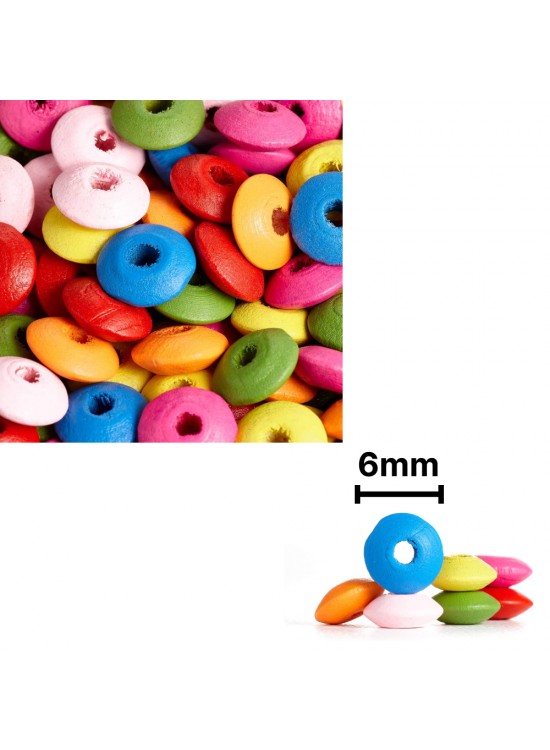 Ahşap Boncuk Renkli 6Mm Yassı B3457