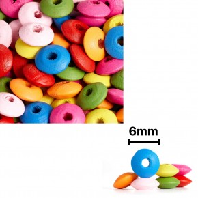 Ahşap Boncuk Renkli 6Mm Yassı B3457