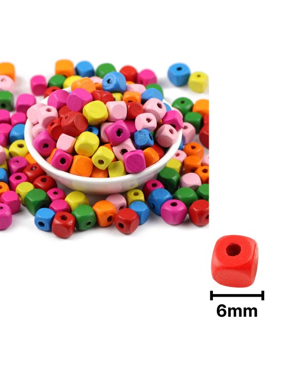 Ahşap Boncuk Renkli Askılı 6Mm Y.Kare B2425