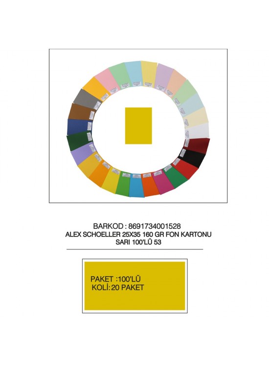 Alex Schoeller Fon Kartonu 160 GR 25x35 53 Sarı (1 Adet)