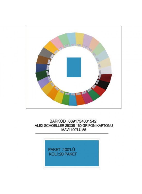 Alex Schoeller Fon Kartonu 160 GR 25x35 55 Mavi (1 Adet)