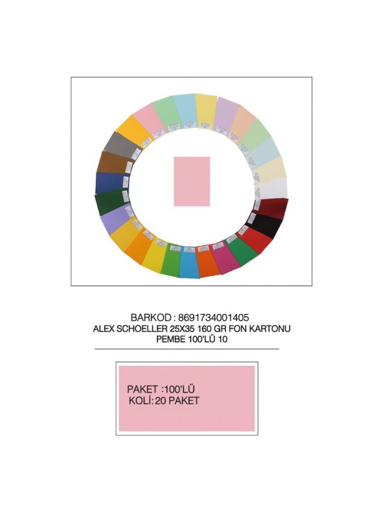 Alex Schoeller Fon Kartonu 160 GR 25x35 No:10 Pembe 100 Lü