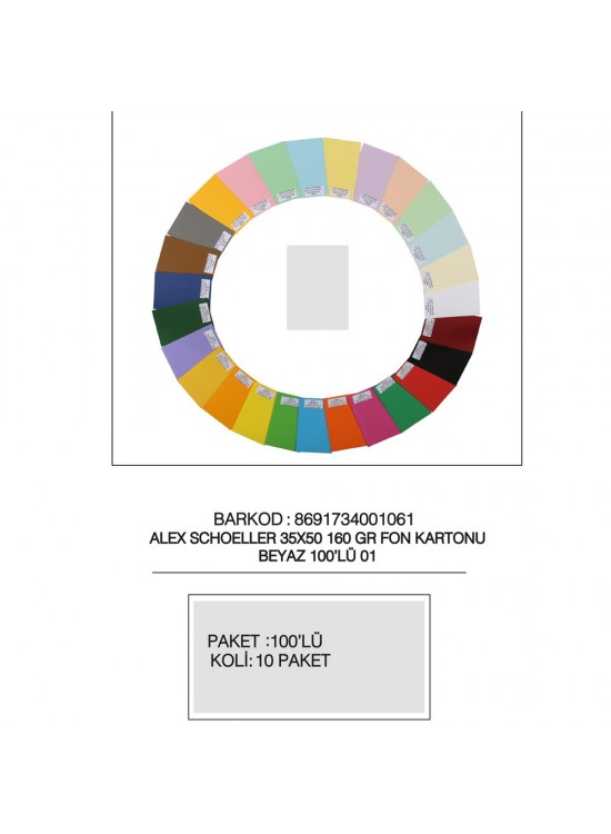 Alex Schoeller Fon Kartonu 160 GR 35x50 01 Beyaz (1 Adet)