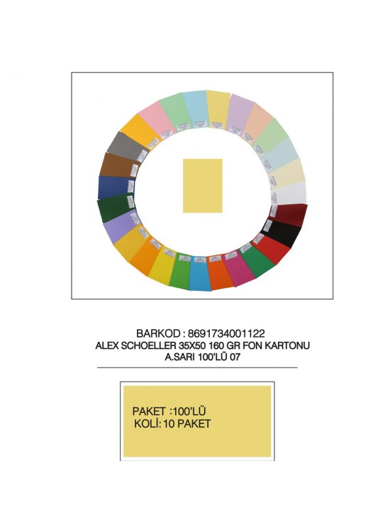 Alex Schoeller Fon Kartonu 160 GR 35x50 07 Açık Sarı (1 Adet)