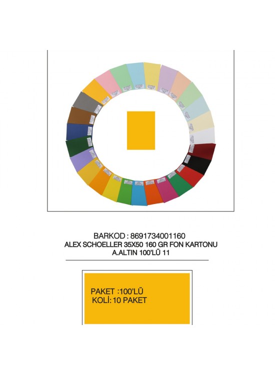 Alex Schoeller Fon Kartonu 160 GR 35x50 11 Açık Altın (1 Adet)