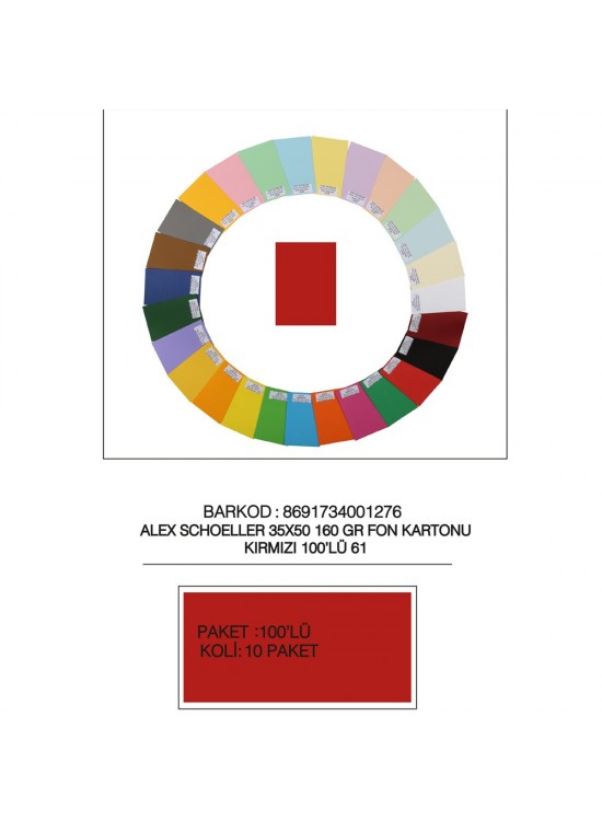 Alex Schoeller Fon Kartonu 160 GR 35x50 61 Kırmızı (1 Adet)