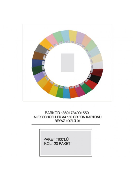 Alex Schoeller Fon Kartonu 160 GR A4 01 Beyaz (1 Adet)