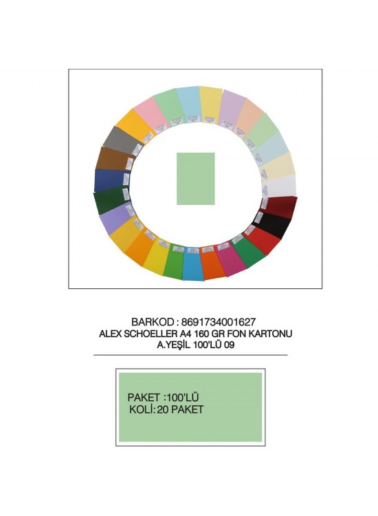 Alex Schoeller Fon Kartonu 160 GR A4 09 A Yeşil (1 Adet)