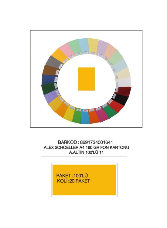 Alex Schoeller Fon Kartonu 160 GR A4 11 A Altın (1 Adet)