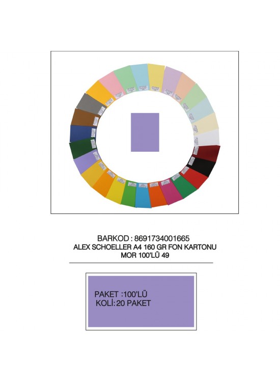 Alex Schoeller Fon Kartonu 160 GR A4 49 Mor (1 Adet)