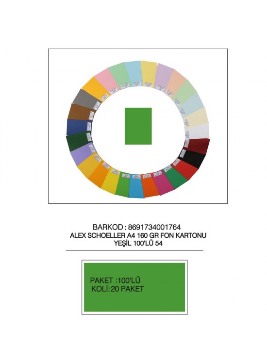 Alex Schoeller Fon Kartonu 160 GR A4 54 Yeşil (1 Adet)