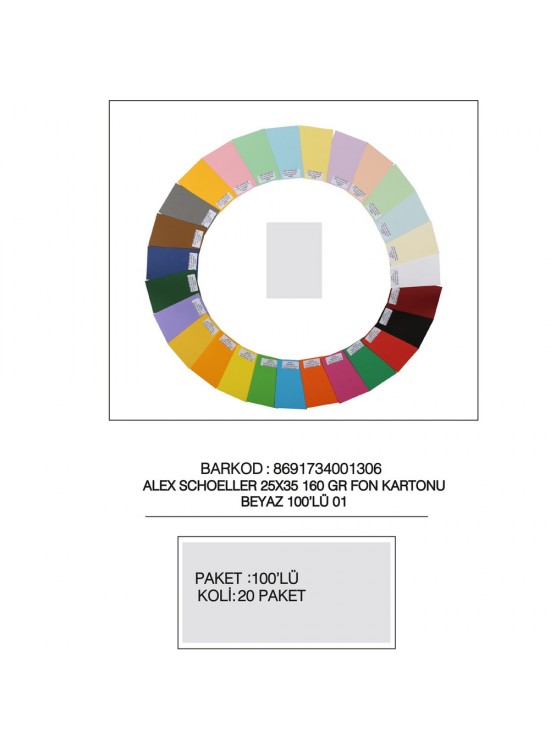 Alex Schoeller Fon Kartonu 25x35 No:01 Beyaz 100 Lü