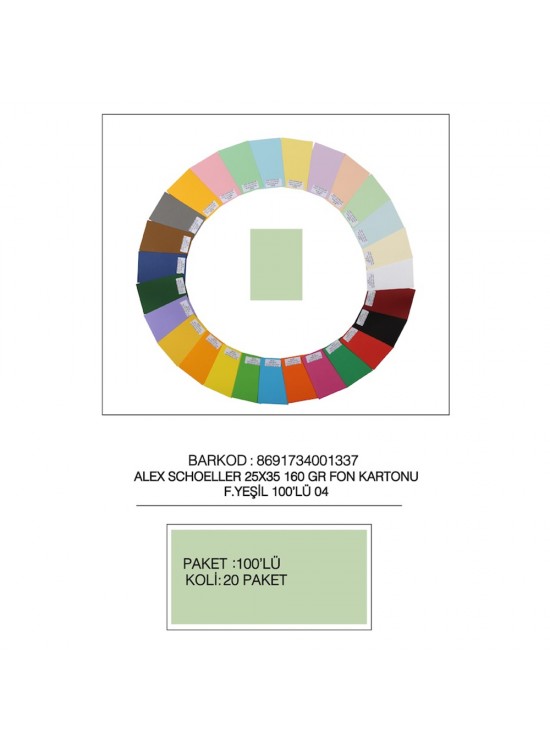 Alex Schoeller Fon Kartonu 25x35 No:04 F.Yeşili 100 Lü