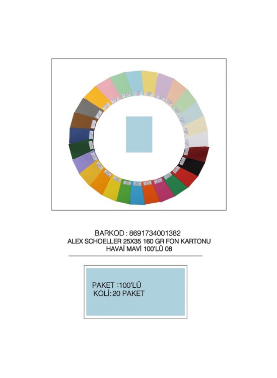 Alex Schoeller Fon Kartonu 25x35 No:08 Havai Mavi 100 Lü