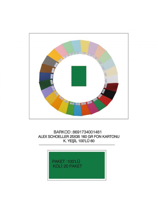 Alex Schoeller Fon Kartonu 25x35 No:60 K.Yeşil 100 Lü