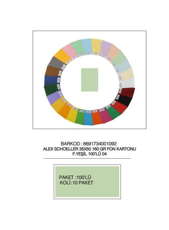 Alex Schoeller Fon Kartonu 35x50 No:04 Fıs.Yeşil 100 Lü Alx-2704