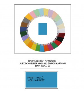 Alex Schoeller Fon Kartonu Kolej Serisi 35x50 160 GR 55 Mavi (1 Adet)