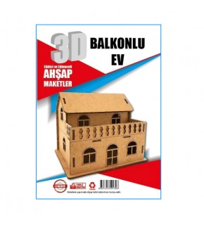 Alsa 3D Ahşap Maket Yap Boya Balkonlu Ev