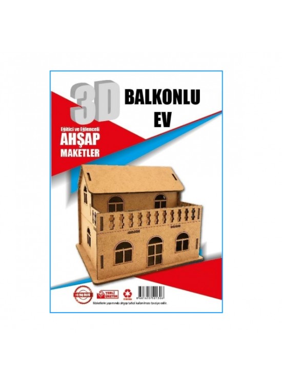 Alsa 3D Ahşap Maket Yap Boya Balkonlu Ev