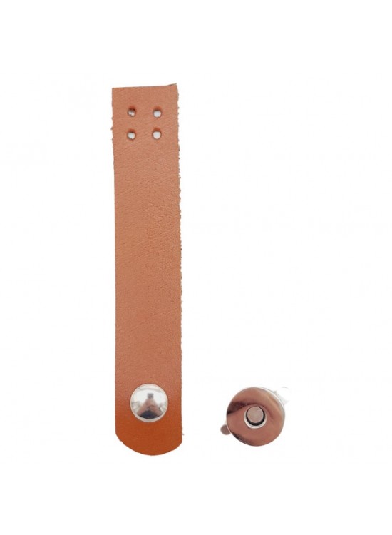 Çanta Aksesuar 11x2 cm Gerçek Deri Taba Renk Çanta Kapağı Gümüş Metalli