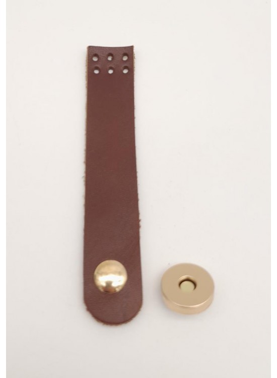 Çanta Aksesuar 11x2 cm Kızıl Kahve Gerçek Deri Düz Çanta Kapağı Light Gold Metalli
