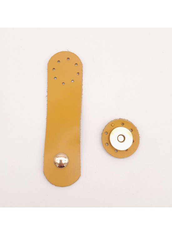 Çanta Aksesuar 11x3 cm Hardal Gerçek Deri Yuva Model Çanta Kapağı Light Gold Metalli