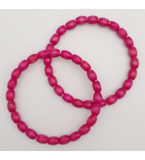 Çanta Aksesuar 12 cm Oval Ahşap Boncuklu Bilezik Model Fuşya Renk Çift Sap