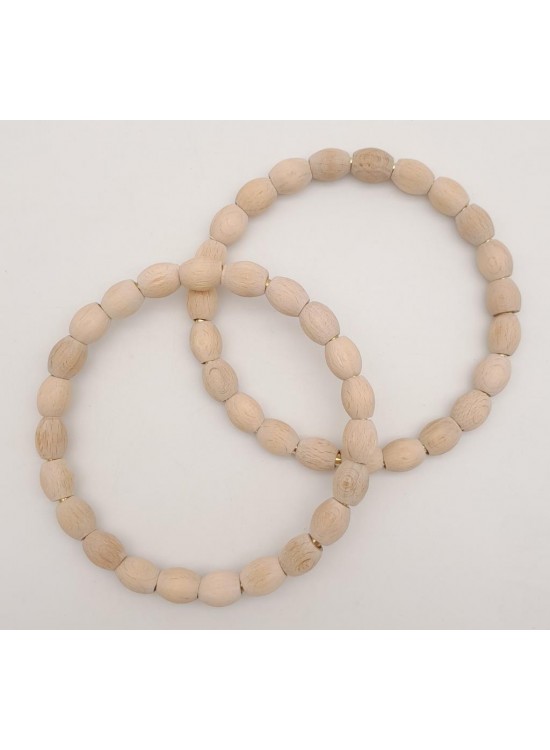 Çanta Aksesuar 12 cm Oval Ahşap Boncuklu Bilezik Model Ham Ahşap Çift Sap