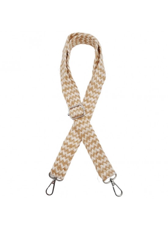 Çanta Aksesuar 120x3 cm Jüt Kolon Çanta Sapı Bej Çizgili Gümüş Metalli