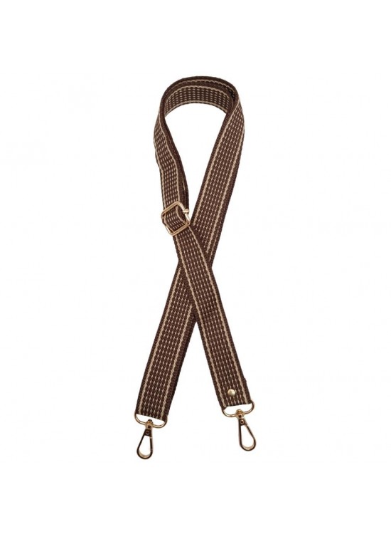 Çanta Aksesuar 120x3 cm Polyester Kolon Çanta Sapı Açık Kahve Renk Bej Şeritli Light Gold Metalli