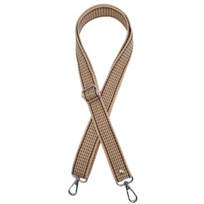 Çanta Aksesuar 120x3 cm Polyester Kolon Çanta Sapı Bej Renk Kahve Şeritli Gümüş Metalli