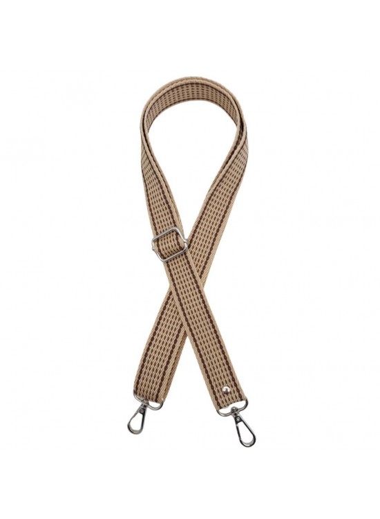 Çanta Aksesuar 120x3 cm Polyester Kolon Çanta Sapı Bej Renk Kahve Şeritli Gümüş Metalli