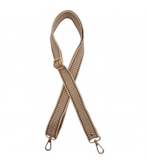 Çanta Aksesuar 120x3 cm Polyester Kolon Çanta Sapı Bej Renk Kahve Şeritli Light Gold Metalli