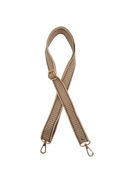 Çanta Aksesuar 120x3 cm Polyester Kolon Çanta Sapı Bej Renk Kahve Şeritli Light Gold Metalli