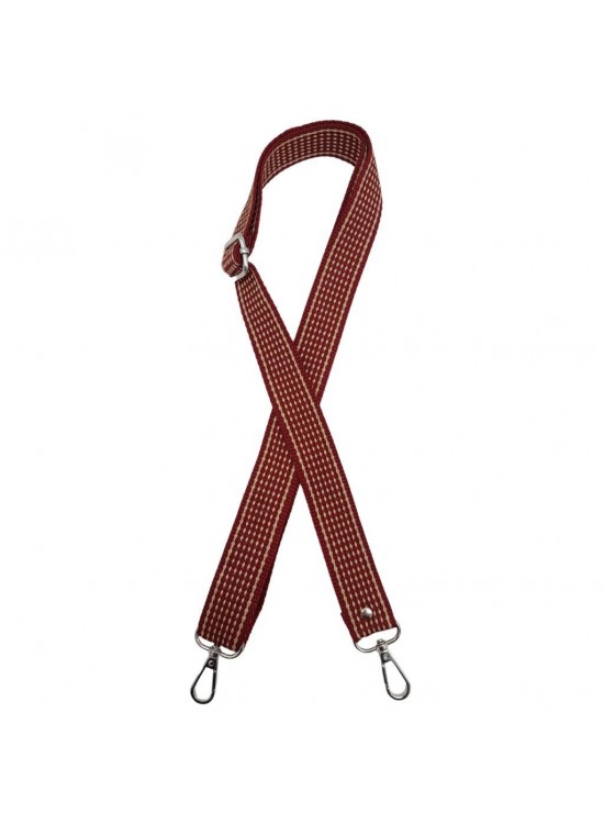 Çanta Aksesuar 120x3 cm Polyester Kolon Çanta Sapı Bordo Renk Bej Şeritli Gümüş Metalli