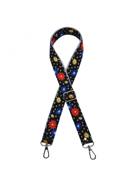 Çanta Aksesuar 120x3 cm Polyester Kolon Çanta Sapı Çiçekli Gümüş Metalli