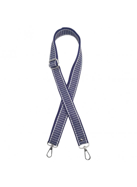 Çanta Aksesuar 120x3 cm Polyester Kolon Çanta Sapı Lacivert Renk Beyaz Şeritli Gümüş Metalli