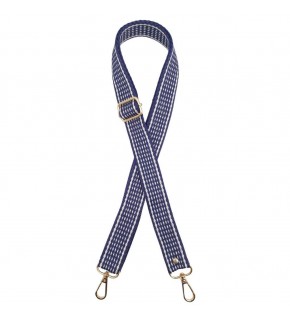 Çanta Aksesuar 120x3 cm Polyester Kolon Çanta Sapı Lacivert Renk Beyaz Şeritli Light Gold Metalli