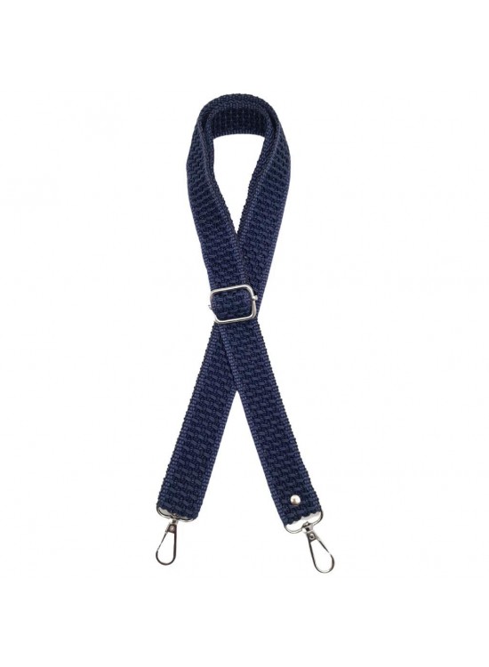 Çanta Aksesuar 120x3 cm Polyester Kolon Çanta Sapı Lacivert Renk Gümüş Metalli