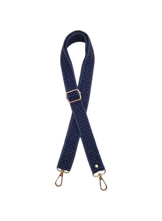 Çanta Aksesuar 120x3 cm Polyester Kolon Çanta Sapı Lacivert Renk Light Gold Metalli