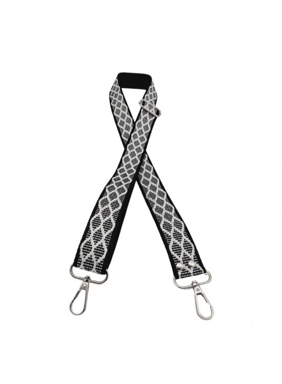Çanta Aksesuar 120x3 cm Polyester Kolon Çanta Sapı Siyah Beyaz Simli Gümüş Metalli