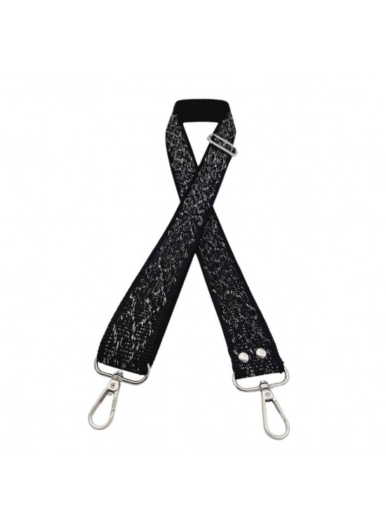 Çanta Aksesuar 120x3 cm Polyester Kolon Çanta Sapı Siyah Gümüş Simli Gümüş Metalli
