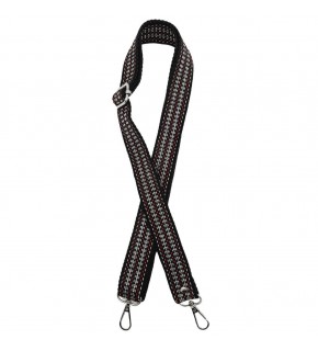 Çanta Aksesuar 120x3 cm Polyester Kolon Çanta Sapı Siyah Renk Gümüş Şeritli Gümüş Metalli