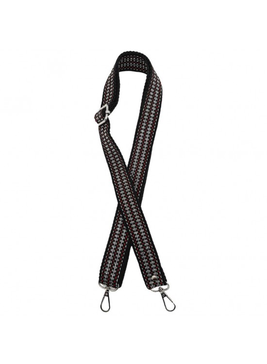Çanta Aksesuar 120x3 cm Polyester Kolon Çanta Sapı Siyah Renk Gümüş Şeritli Gümüş Metalli