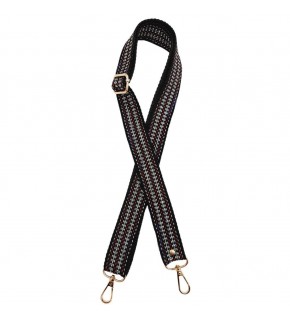 Çanta Aksesuar 120x3 cm Polyester Kolon Çanta Sapı Siyah Renk Gümüş Şeritli Light Gold Metalli