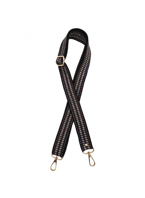 Çanta Aksesuar 120x3 cm Polyester Kolon Çanta Sapı Siyah Renk Gümüş Şeritli Light Gold Metalli
