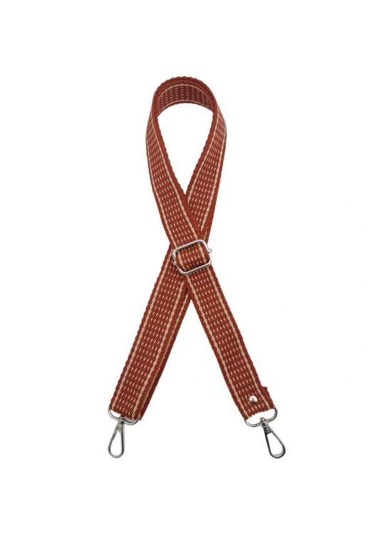 Çanta Aksesuar 120x3 cm Polyester Kolon Çanta Sapı Taba Renk Bej Şeritli Gümüş Metalli